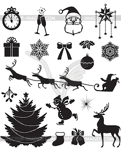 Christmas icon set - white & black vector clipart