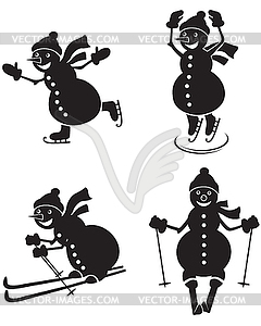 Snowmen sportsmen - vector image