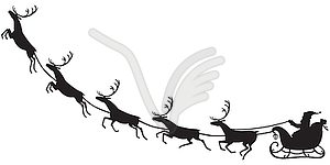 Santa Claus riding on reindeer sleigh - vector image