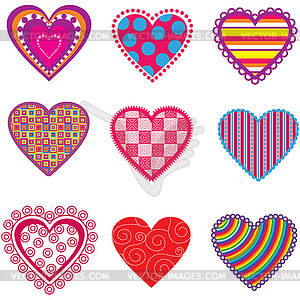 Set of multicolor hearts - vector image
