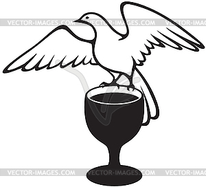Pigeon с чашей - черно-белый векторный клипарт