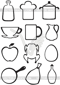 Set of kitchen contour image - vector image