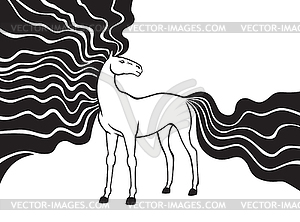 Horse with long mane - vector image