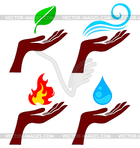 Hand with nature elements - vector clip art