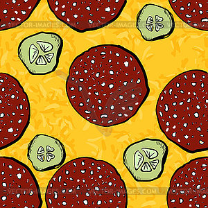 Seamless pizza with cheese and Salami - vector clip art