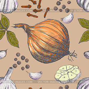 Seamless set of organic spices - vector clip art