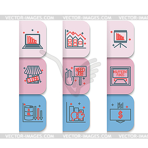 Set icons on theme of economic crisis - vector image