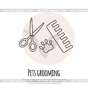 Scissors, comb for cutting and grooming pets - vector clipart