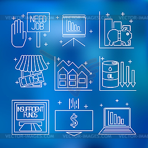 Set icons on theme of economic crisis - vector image