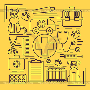 Ветеринарный набор домашнее животное иконки здоровье животных медицина - иллюстрация в векторном формате