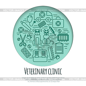 Veterinary pet health care animal medicine icons set - color vector clipart