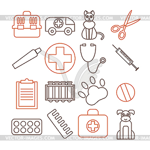 Veterinary pet health care animal medicine icons set - vector clipart