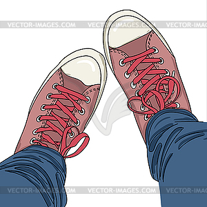 Legs with jeans in gumshoes. . EPS - vector clipart