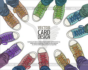Legs with jeans in any color gumshoes. . EPS - vector image