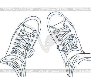 Legs with jeans in gumshoes. . EPS - vector image