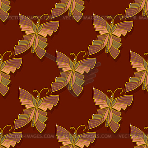 Бесшовные с бабочка над цветной фон - векторное изображение EPS