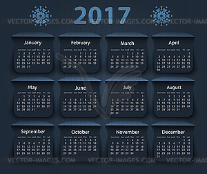 Календарь 2017 год дизайн шаблона - изображение в векторном виде