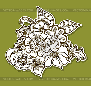 Ornate floral pattern with flowers. Doodle sharpie - vector clip art