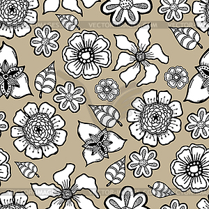 Ornate floral pattern with flowers. Doodle sharpie - vector clipart / vector image