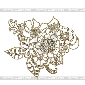 Ornate floral drawing with flowers. Doodle sharpie - vector image