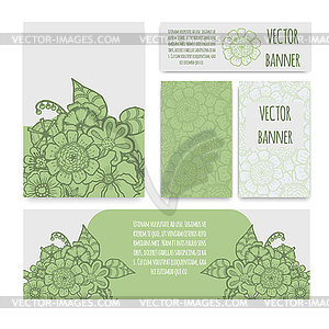 Ornate floral flyer with flowers. Doodle sharpie - vector clip art