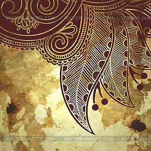 Flower design on grunge gold background - vector image