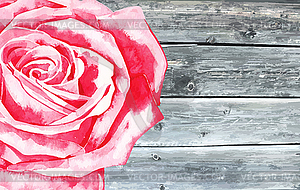 Wooden texture with watercolor rose - color vector clipart