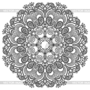 Черно-белый орнамент круг, декоративная круглая - иллюстрация в векторе