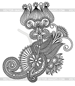 Original hand draw line art ornate flower design - vector image