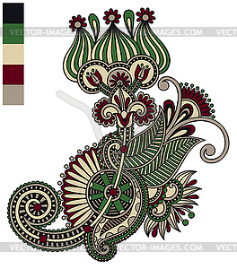 Original hand draw line art ornate flower design - vector image