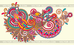 Original hand draw line art ornate flower design - vector clip art