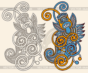 Line art ornate flower design - vector clipart