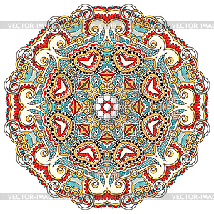 Circle flower ornament, ornamental round lace design - vector image