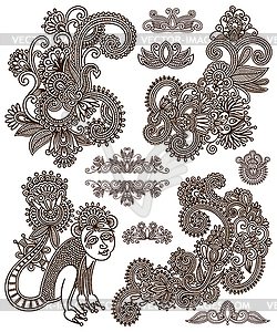 Set of black flower design - vector clipart / vector image