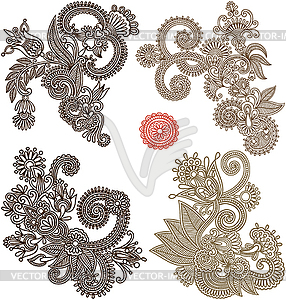 Collection of hand draw line art ornate flower - vector clip art