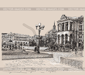 Sketch digital drawing artistic picture of Kiev - vector image