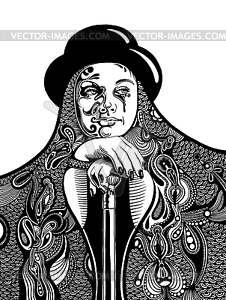 Black and white artistic drawing of young witch in - vector image