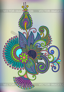 Original hand draw line art ornate flower design. - vector image