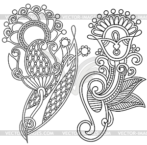 Hand draw line art ornate flower design. Ukrainian - vector clip art