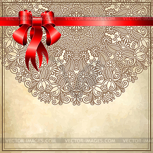 Holiday background with red ribbon and floral - vector clipart