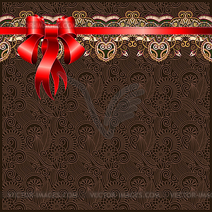 Holiday floral background with red ribbon, - vector clip art