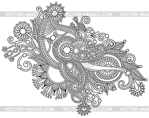 Hand draw black and white line art ornate flower - vector image