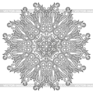 Circle ornament, black and white ornamental round - vector image