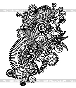 Hand draw black and white line art ornate flower - vector clipart