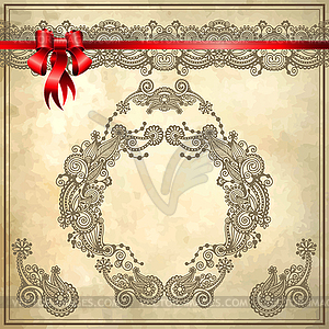 Holiday background with red ribbon and floral - vector image
