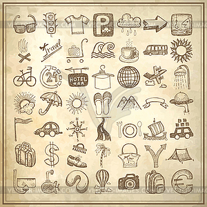 49 hand drawing doodle icon set, travel theme - vector image