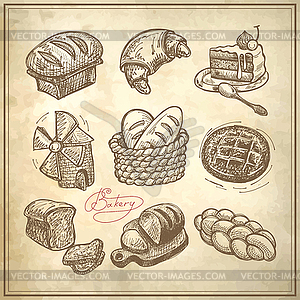 Digital drawing bakery icon set - royalty-free vector clipart