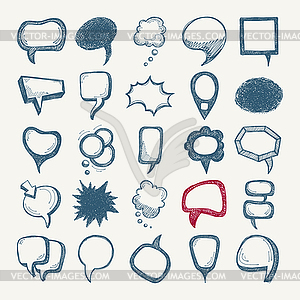 25 sketch different speech bubble collection - color vector clipart