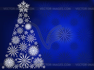 Christmas tree in blue snow flakes - vector clipart