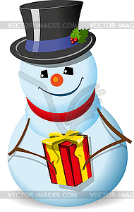 Snowman with gift - vector image